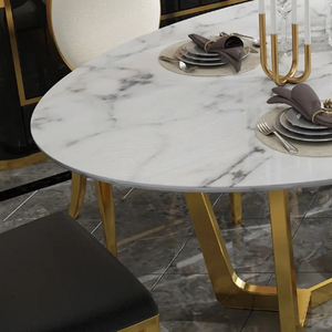Mesas de Comedor Ovaladas Modernas de Nuevo Diseño con Tapa de Mármol, Mesa de Comedor de Lujo para 6 Personas, Mesa de Comedor de Metal - Product Image 3