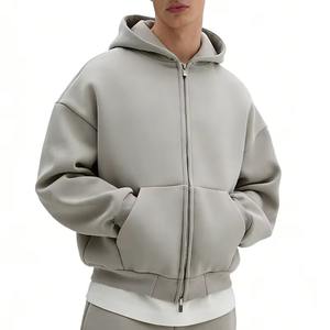 Sudadera con capucha de lujo, lisa, de 600 g/m², gruesa, de algodón 100% de alto gramaje, mezcla de felpa francesa, corta, con doble cremallera, personalizada - Product Image 1