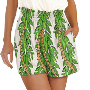 กางเกงขาสั้นผู้หญิงแบบยืดหยุ่น ลายเรียบ ราคาขายส่ง ปรับแต่งเอวได้ กางเกงขาสั้นผู้หญิงแบบซับลิเมชั่น - Product Image 4