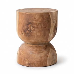 Tabouret et pouf ronds modernes en teck – Siège d'appoint intérieur multifonctionnel, durable et écologique pour salon - Product Image 1