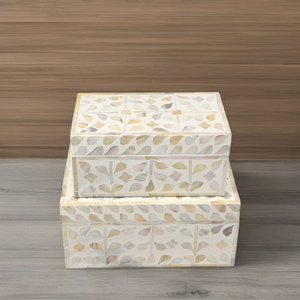 Boîte à bijoux rectangulaire en MDF rustique vintage faite à la main, incrustation de nacre, motif de feuille, boîte de rangement décorative, personnalisable, pour la maison - Product Image 5