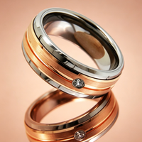 Bague en carbure de tungstène avec incrustation rainurée en or rose et pierre en zircone, alliance de mariage biseautée de 8 mm pour homme, bijoux modernes en gros