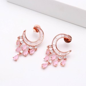 Pendientes de Cuarzo Rosa Estilo Bohemia, Joyería para Mujer, Joyería de Cuarzo Rosa, Pendientes Modernos Minimalistas - Product Image 1