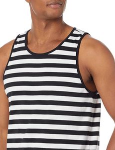 Men's Striped Sleeveless Tank Top O-Neck Knitted Casual Muscle <b>Vest</b> Black White Pattern Plus Size - Product Image 2