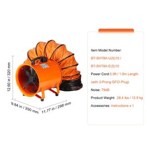 Ventilatore Cilindrico Portatile da 8 Pollici per Impieghi Gravosi, Tubo Flessibile da 10 Metri, Soffiatore Industriale da 195W, 1070CFM, Ventilatori di Scarico Industriali - Product Image 3