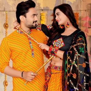 Premium Special Navratri Couple Combo Cotton Lehenga Choli And <b>Men</b> Cotton <b>Kurta</b> Pant Set Wholesale Rate By Royal Export - Product Image 4