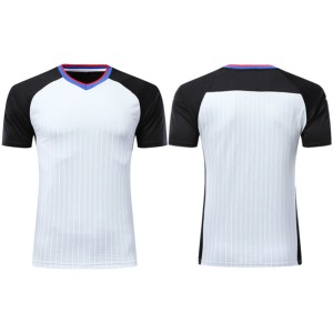 Ensemble de maillots de football pour hommes, blanc et noir rayé, col en V, manches courtes, polyester respirant, coupe classique, vêtements pour toutes les saisons - Product Image 2