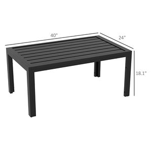 Tavolino da Caffè Rettangolare Nero da Esterno con Struttura in Acciaio e Piano a Doghe per Giardino, Balcone, Patio - Product Image 3