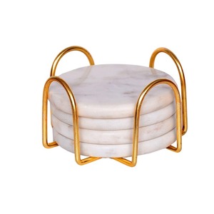 Juego de 4 Posavasos de Mármol Blanco de Lujo con Soporte, Posavasos de Piedra Hechos a Mano de Estilo Vintage para Uso en el Hogar y Restaurantes, Ecológicos - Product Image 3