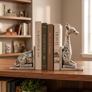 Lot de 2 serre-livres girafe en aluminium, sculptures d'animaux décoratives en métal, pour bibliothèque et bureau - Product Image 5