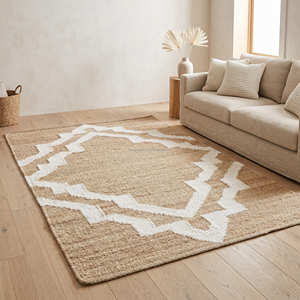 Tapis d'intérieur en jute tissé à la main avec bordure noire 8' x 10' pour salon, décoration moderne scandinave et urbaine - Product Image 3