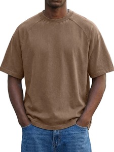 T-shirt en coton surdimensionné pour homme, couleur unie, col rond, manches courtes, jersey décontracté, design uni, longueur normale, tissu tricoté - Product Image 4