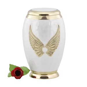 Wholesale Luxury White Metal Cremation Urn Bulk <b>Memorial</b> Jar with Golden Butterfly Art and Polished Enamel Smooth Gloss Finish - Product Image 5