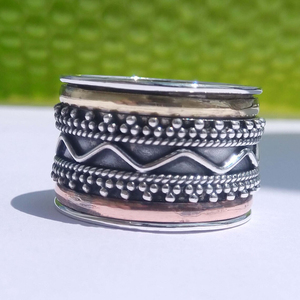 Three Tone <b>Spinner</b> Band <b>Ring</b> 925 Sterling Silver Handmade Anxiety Relief Jewelry - Product Image 2