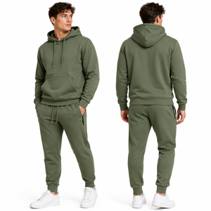 Ensemble de survêtement essentiel vert olive avec sweat à capuche et pantalon, tenue 100 % coton de qualité supérieure, vente en gros OEM - Product Image 2