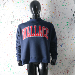 Wallace <b>Navy</b> Blue Turtleneck Sweatshirt Oversized Cotton Knitted Casual Pullover Front Letter Print Unisex CLUSH SPORTS - Product Image 5