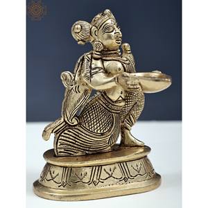 ทำด้วยมือรูปปั้นทองเหลืองขนาด5นิ้วสำหรับเป็นของขวัญถือโคมไฟผลิตในอินเดีย - Product Image 2