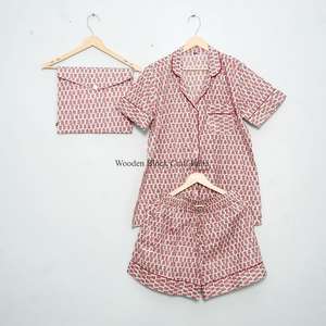 Conjunto de Pijama Corto de Verano para Mujer, Estampado a Mano, Algodón, Ropa de Dormir Suave con Característica Térmica, Hecho a Mano para Mujeres - Product Image 5