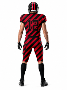Ensemble d'uniformes de football américain rayés rouge et noir personnalisés, vêtements d'entraînement pour hommes, impression par sublimation, polyester respirant, service OEM - Product Image 4