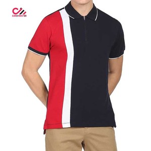 CARE MASTER เสื้อโปโลแขนสั้นผู้ชาย ดีไซน์ซิป ลำลอง ทรงปกติ สีแดง กรมท่า ขาวลายทาง - Product Image 1