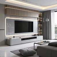 Système de meuble TV architectural sur mesure KEJIA avec panneaux muraux cannelés intégrés et hub de rangement suspendu pour projets modernes