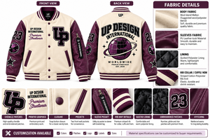 Veste de baseball personnalisée crème et violette avec manches en cuir, veste bomber de qualité supérieure, logo streetwear brodé - Product Image 5