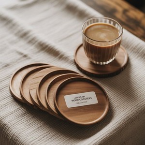 Stackable Wooden Coaster Set Round Heat Resistant Drink Rest for Coffee Tea Mug Glass Non Slip <b>Table</b> <b>Protection</b> Kitchen Area Use - Product Image 1