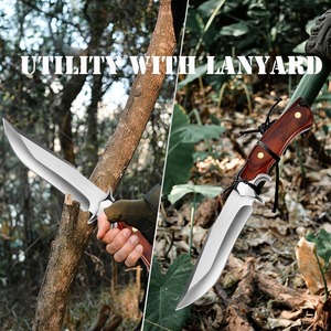 Couteau de chasse à lame fixe en acier D2 avec manche en bois rouge brun, couteau de survie tranchant avec étui en cuir pour hommes - Product Image 6