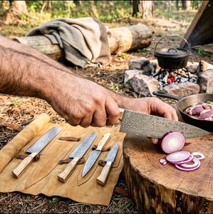 Steel Craft International Hand Forged 5-Piece Damascus Steel Chef <b>Knife</b> <b>Set</b> for outdoor and kitchen - Product Image 4