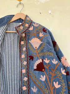Veste kimono en velours Suzani faite à la main avec poche avant |   Couette écologique respirante anti-rides à séchage rapide 100% coton automne - Product Image 2