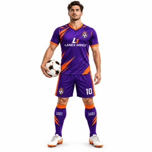 Ensemble d'uniformes de football personnalisés en usine, maillot et short d'équipe de football, kit de vêtements de sport, impression par sublimation complète, respirant, séchage rapide, OEM - Product Image 1