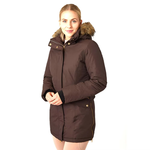 Chaqueta de Invierno Acolchada Marrón para Mujer con Capucha con Ribete de Piel, Cierre de Cremallera, Manga Larga, Abrigo Grueso - Product Image 1