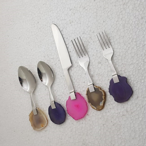 Bohemian <b>Flatware</b> <b>Set</b> With Agate Handles Dishwasher Safe Wedding Cutlery 5 Piece <b>Set</b> - Product Image 1