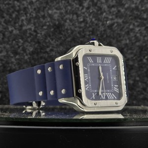 Luxury <b>Square</b> <b>Men's</b> <b>Watch</b> 40mm Automatic Mechanical Movement Analog Blue Dial Roman Numerals Blue Rubber Strap Hip Hop Business - Product Image 2