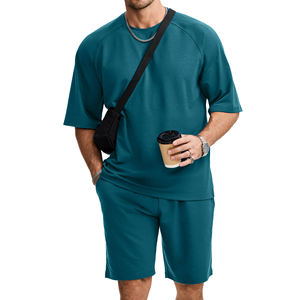 Ensemble court de haute qualité pour hommes, avec logo personnalisé, broderie, impression sérigraphique, uni, grandes tailles, ensemble 2 pièces t-shirt et short pour hommes - Product Image 4