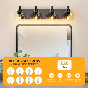 Lámpara de Baño de 4 Luces en Negro Mate, Diseño Industrial con Pantalla de Cristal Transparente y Base de Metal - Product Image 4