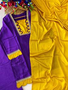<b>Womens</b> Purple Yellow Cotton Ethnic Suit Set | Designer Quick Dry <b>Kurta</b> Palazzo Pants Dupatta | Traditional Indian Wear - Product Image 4