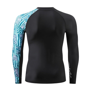 Unisex Long Sleeve Rash Guard Black with Blue Tribal Print Breathable 300g Quick Dry Spandex Polyester <b>Shirt</b> - Product Image 2