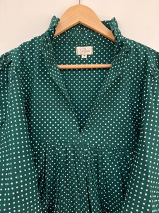 Wholesale Women Green Cotton Polka Dot Maxi Dress <b>Balloon</b> Sleeve Summer Dress - Product Image 4