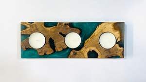 Portavelas de madera para velas de té, centros de mesa de madera con raíz y resina epoxi, Craftera Exports - Product Image 5