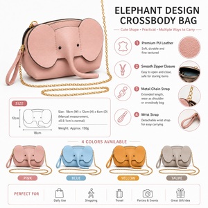 Mini bolso cruzado con forma de elefante, bonito bolso de hombro con cadena de cuero PU, bolso con forma de animal para niñas y mujeres, regalo - Product Image 5