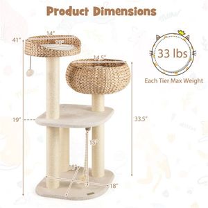 41-Inch Hand Woven White Water Hyacinth <b>Cat</b> <b>Tree</b> 3 Level Activity Center with Sisal <b>Scratching</b> <b>Posts</b> - Product Image 5