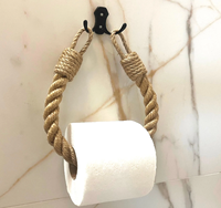 Support de papier toilette en corde, le plus vendu, avec crochet en bois en forme de lune et corde pour suspendre le papier toilette