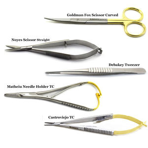 Kit Básico de Microcirugía, Pinzas Portaagujas Quirúrgicas Castroviejo, Tijeras Dentales - Product Image 1