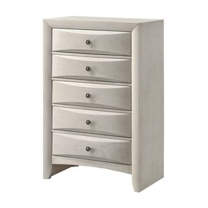 Contemporary Wooden Five-Drawer <b>Chest</b> with Neutral White Finish Curved Drawer Fronts 1pc Dresser <b>Storage</b> - Product Image 1