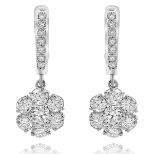 1.20 CT Flower Round <b>Stud</b> Earrings with 18K Gold Freshwater Pearl Natural Stone - Product Image 2