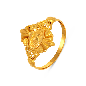 Bague en or pour femme Evercherish Gold Baby Ring, luxe, or 18 carats, motif floral en forme de feuille, ovale classique au centre, bijoux en or traditionnels pour mariage - Product Image 1