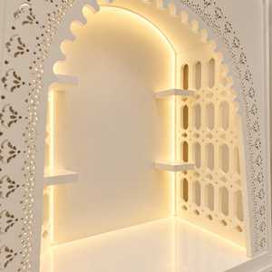 ABS Premium Modern Handmade Pooja <b>Mandir</b> Home Indian Temple Furniture Hindu Prayer Unit LED Backlit Arch Intricate Jaali - Product Image 2
