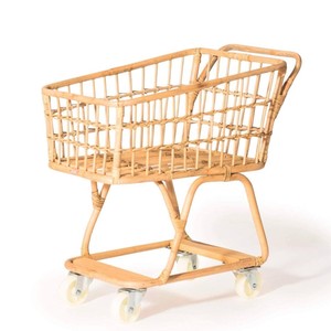 Carrito de compras de juguete para niños, carritos de supermercado de tamaño infantil, carrito de bebé de ratán natural, juguetes. - Product Image 6