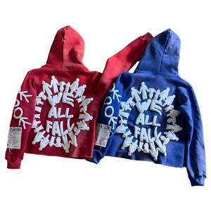 เสื้อฮู้ดดี้ผู้ชายลายกราฟิก Fallen Desire แต่งดีเทลขาดๆ แบบ Oversize สไตล์สตรีทแวร์ โดดเด่น ทันสมัย ผ้าฝ้ายพรีเมียม ทรงพอดีตัว - Product Image 6